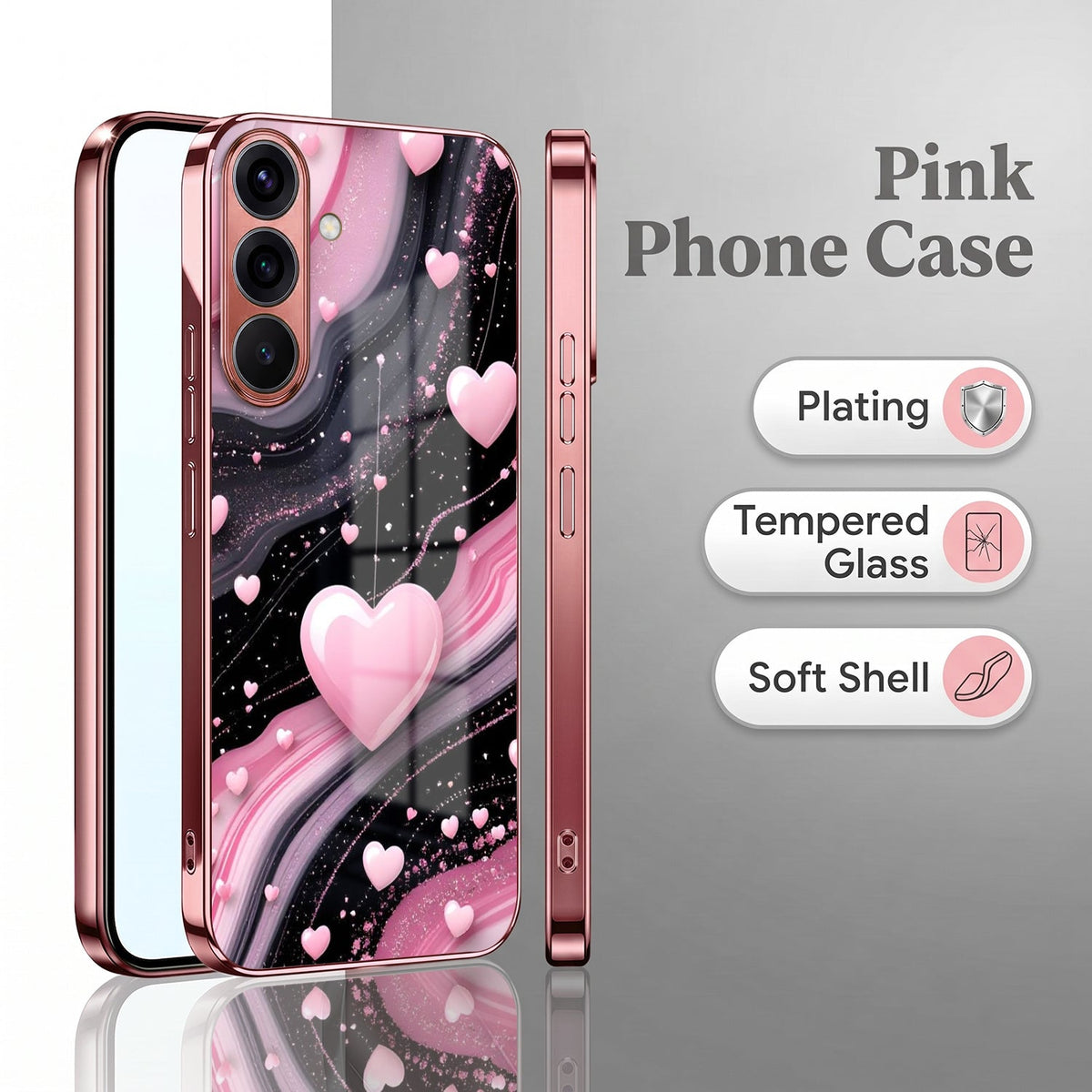 Samsung Galaxy A36 5G Love Sparkle Pink Electroplated Glass Phone Back Case