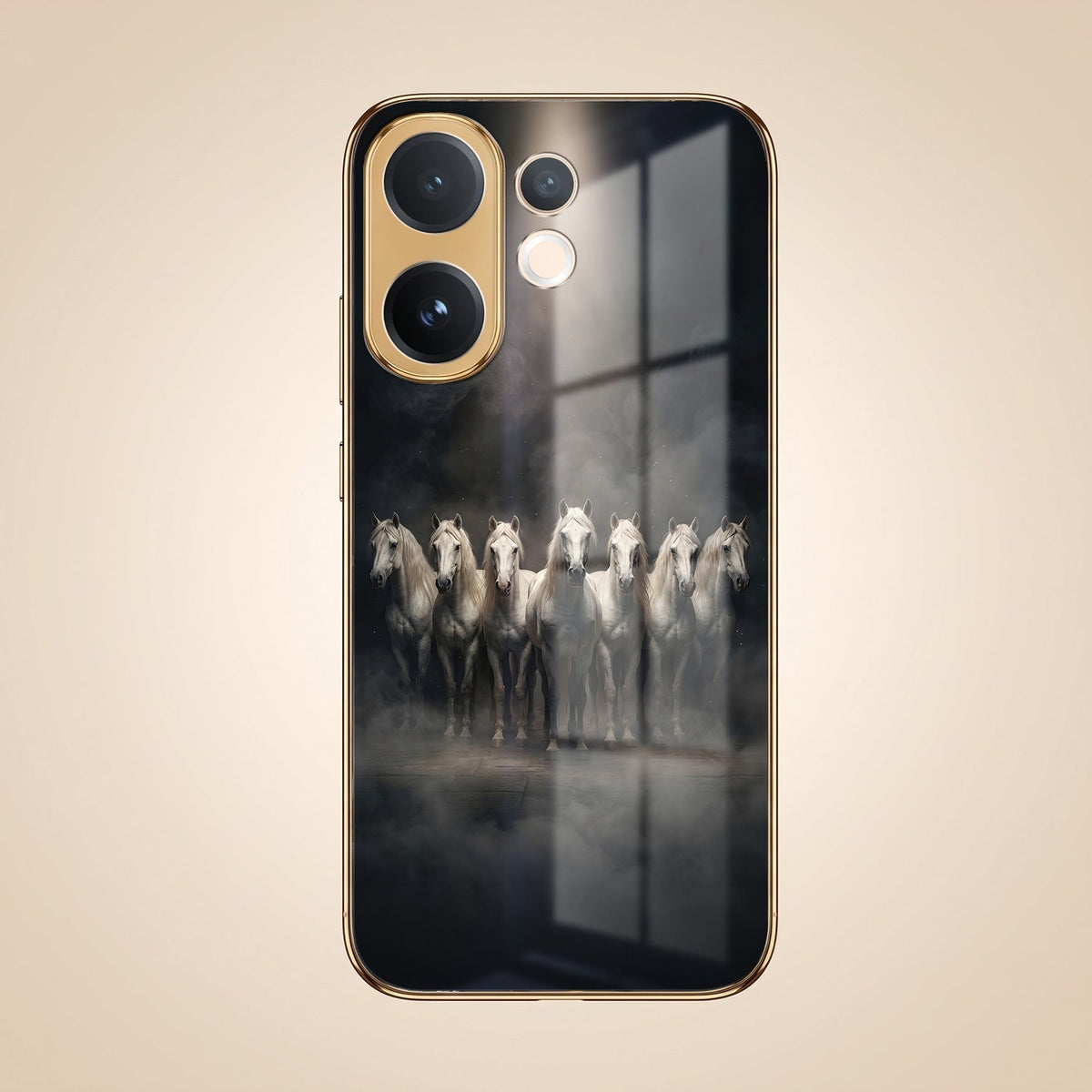 Vivo T4 Pro 5G Running Horses Gold Electroplated Glass Phone Back Case