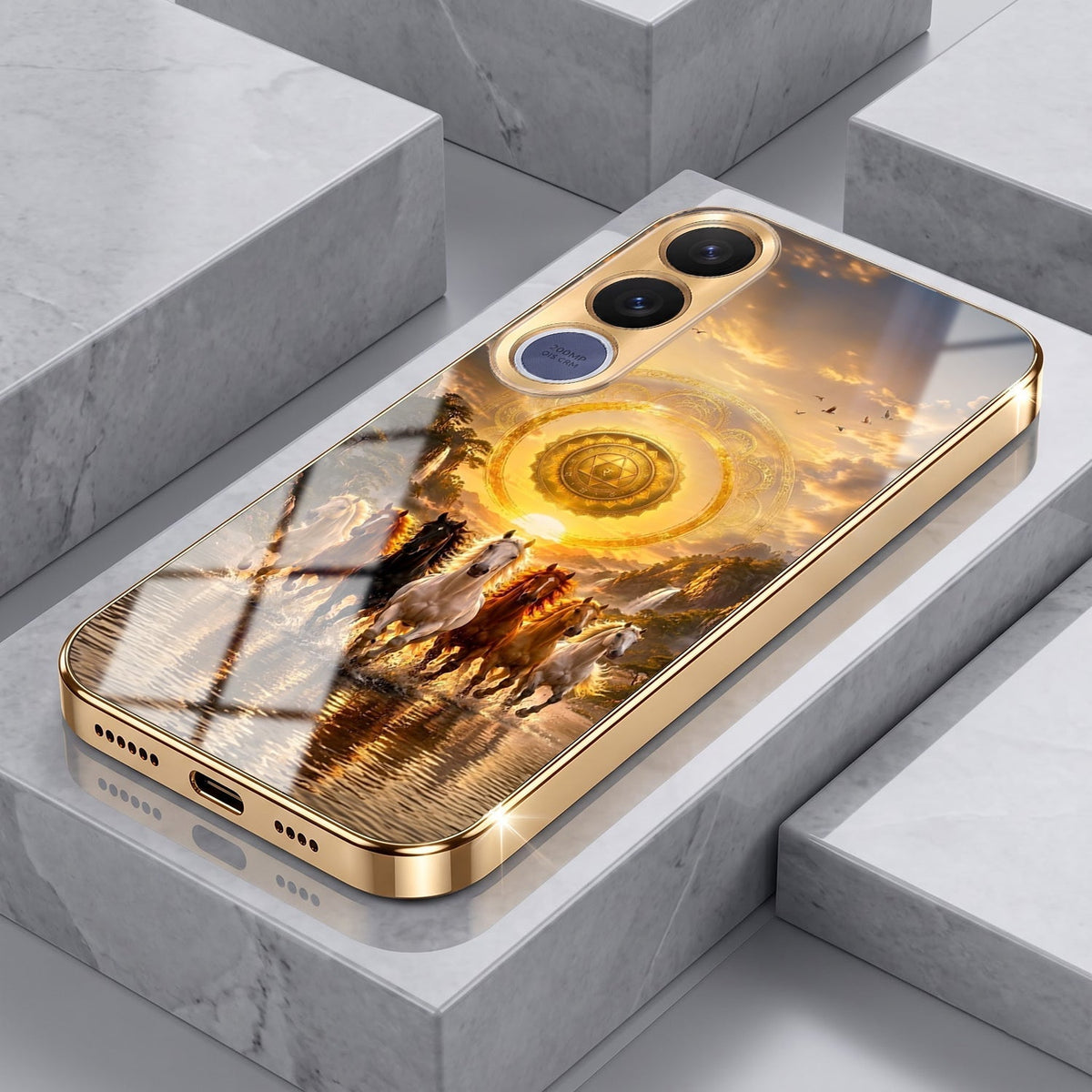 Vivo V70 FE 5G Celestial Seven Horses Gold Electroplated Glass Phone Back Case