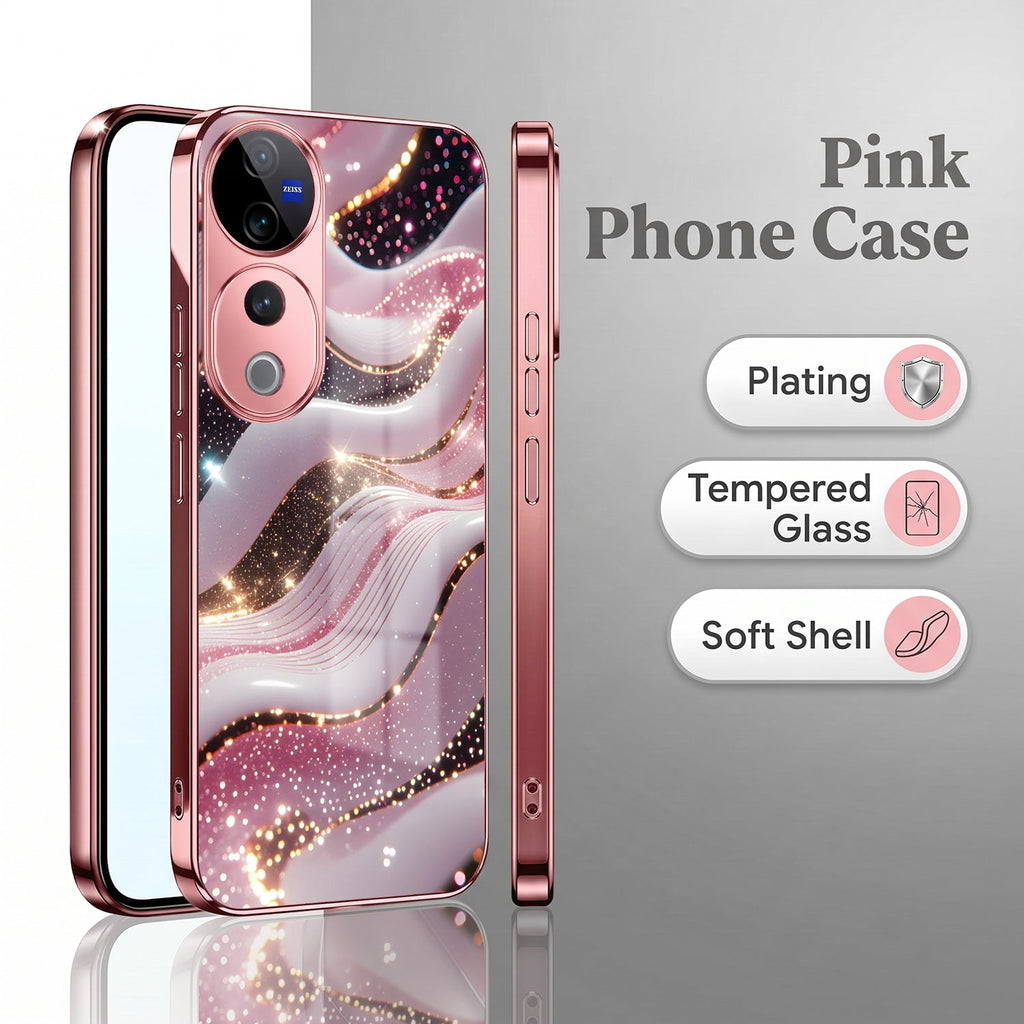 Vivo V40 Pro 5G Midnight Pearl Wave Pink Electroplated Glass Phone Back Case