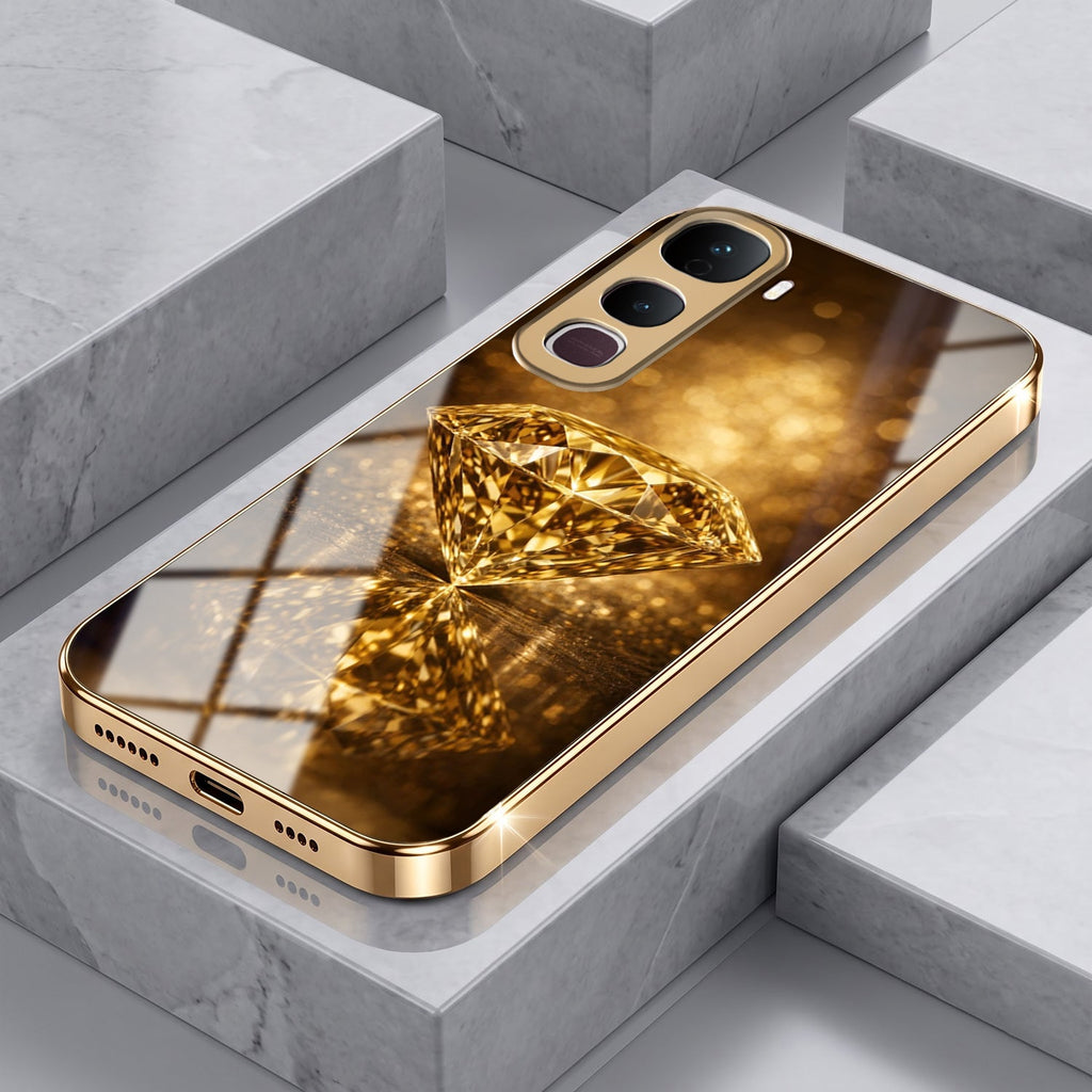Vivo Y400 Pro 5G Golden Diamond Gold Electroplated Glass Phone Back Case
