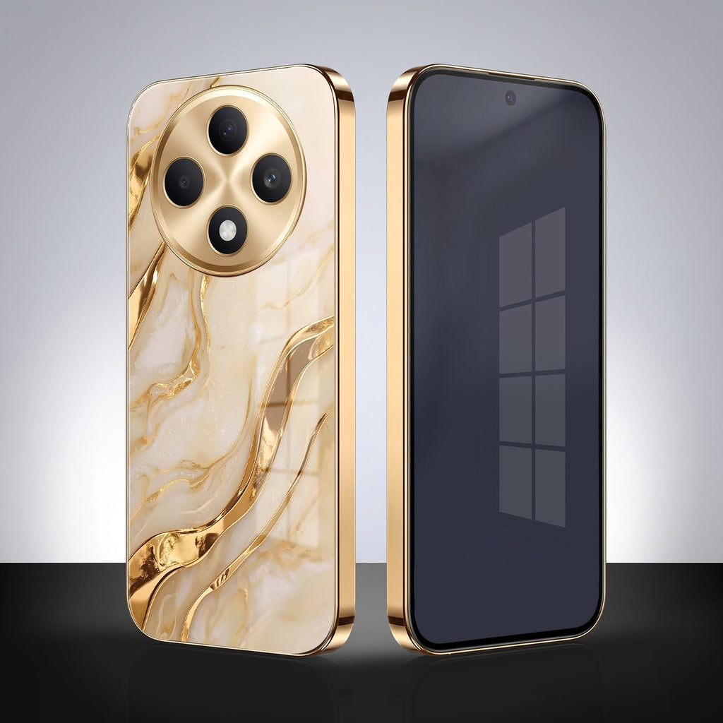 Oppo F27 Pro+ 5G Marvel Texture Gold Electroplated Glass Phone Back Case