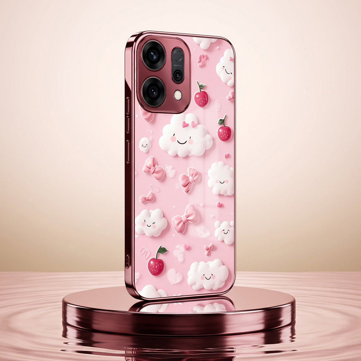 Oppo Reno 14 5G Luxury 3D Clouds Pink Electroplated Glass Phone Back Case