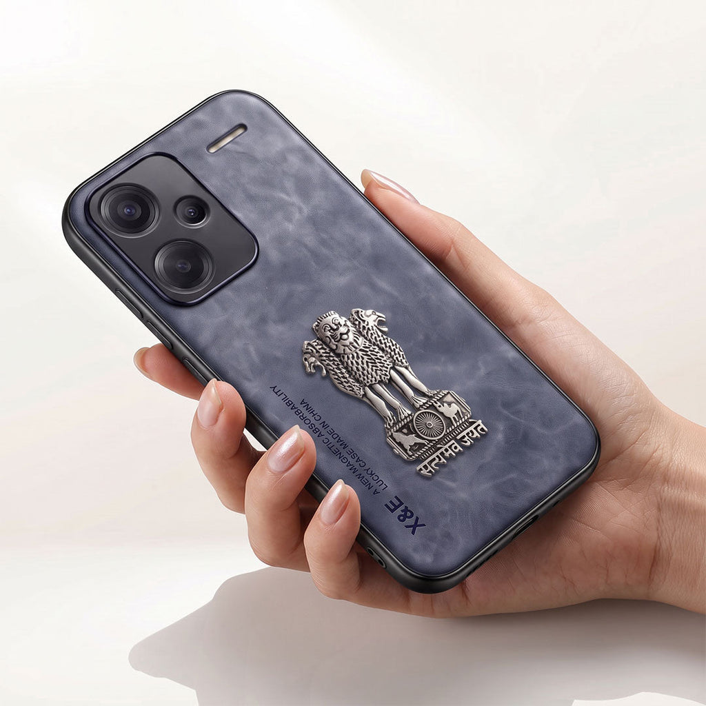 Redmi Note 13 Pro+ 5G Metal Emblem Satyamev Jayate Comfortable Sheepskin Phone Case