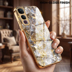 Vivo Y400 Pro 5G White Diamond Shatter Gold Electroplated Glass Phone Back Case