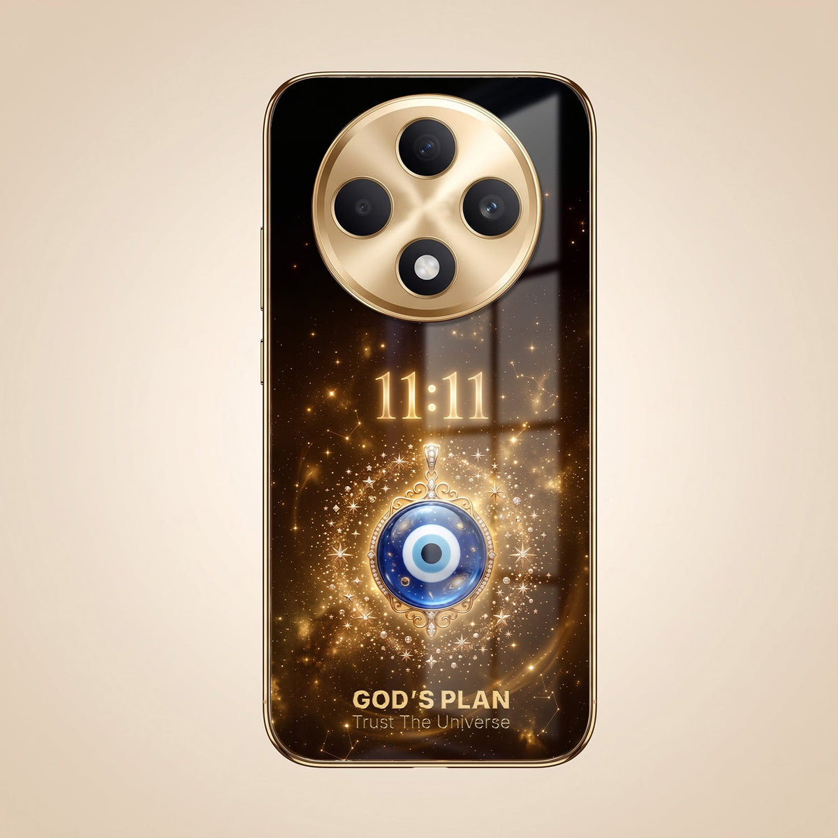 Oppo F27 Pro+ 5G God’s Plan Evil Eye Gold Electroplated Glass Phone Back Case