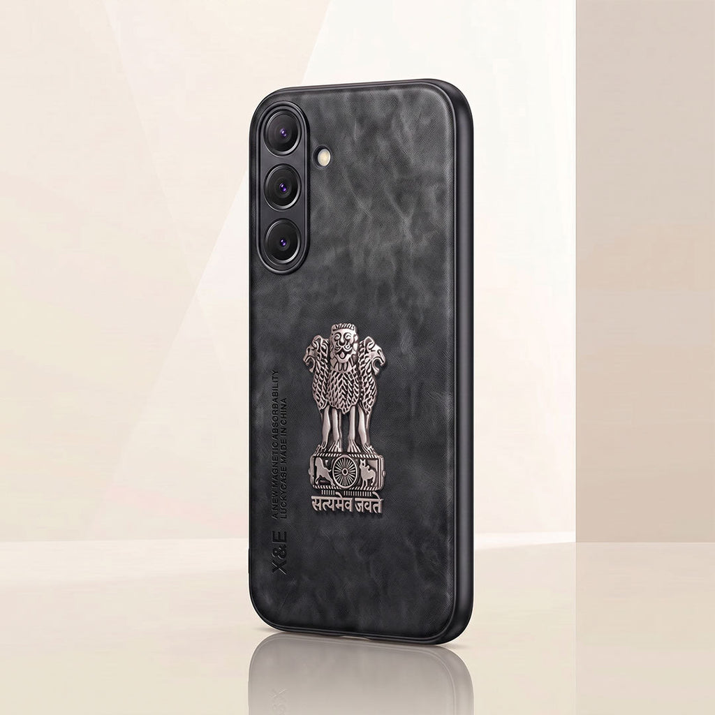 Samsung Galaxy A35 5G Metal Emblem Satyamev Jayate Comfortable Sheepskin Phone Case