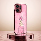 Oppo Reno 14 5G Luxury Heart Pink Electroplated Glass Phone Back Case