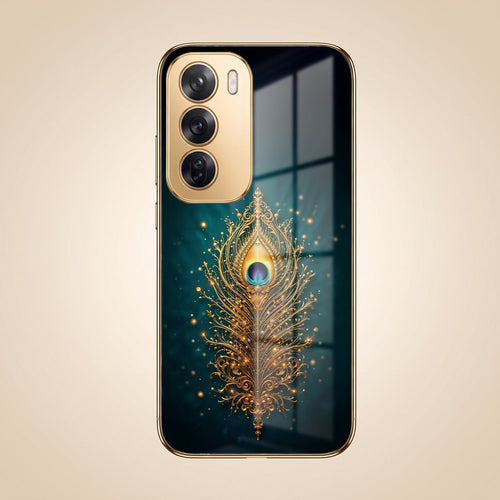 Oppo Reno 12 Pro 5G Golden Peacock Feather Gold Electroplated Glass Phone Back Case
