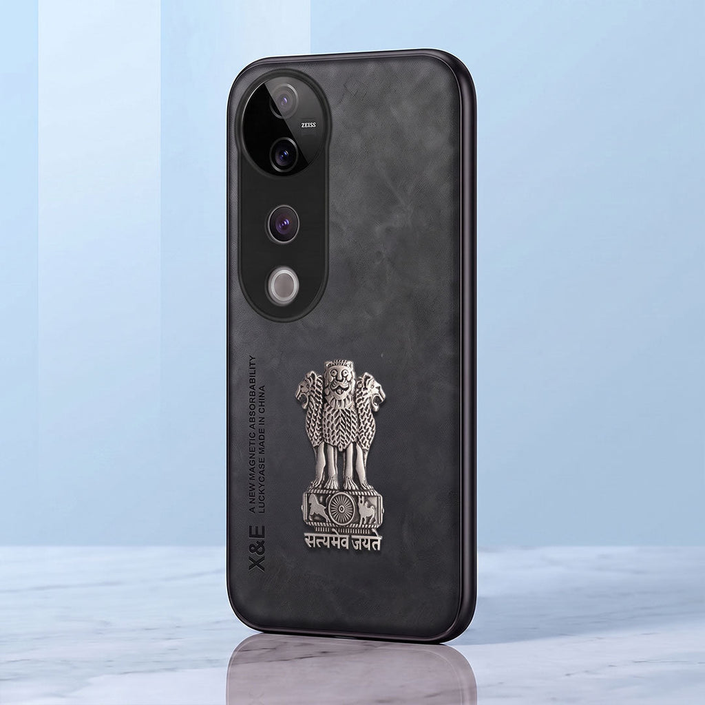 Vivo V40 Pro 5G Metal Emblem Satyamev Jayate Comfortable Sheepskin Phone Case