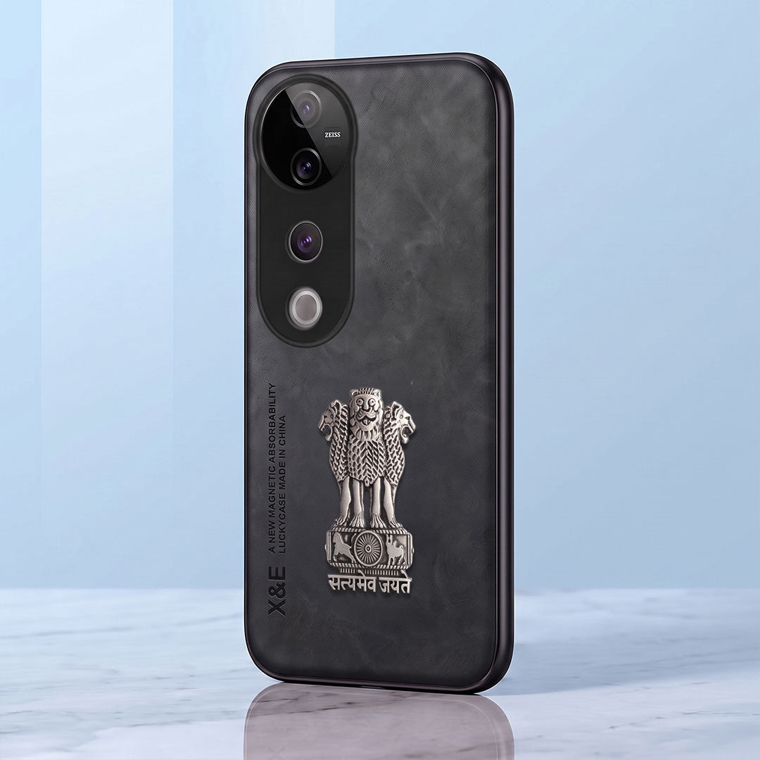 Vivo V40 Pro 5G Metal Emblem Satyamev Jayate Comfortable Sheepskin Phone Case
