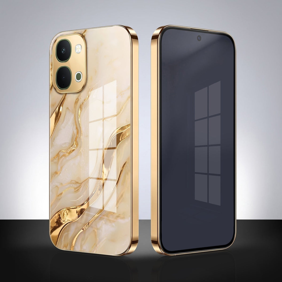 Vivo Y51 Pro 5G Marvel Texture Gold Electroplated Glass Phone Back Case