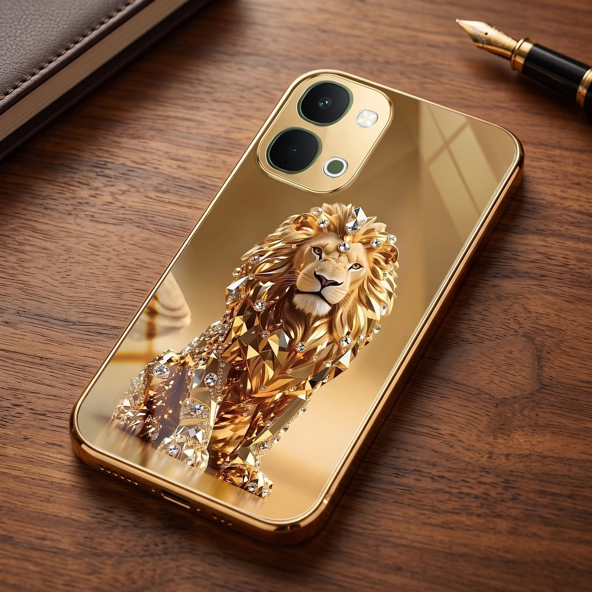 Vivo Y51 Pro 5G Luxury Lion Gold Electroplated Glass Phone Back Case