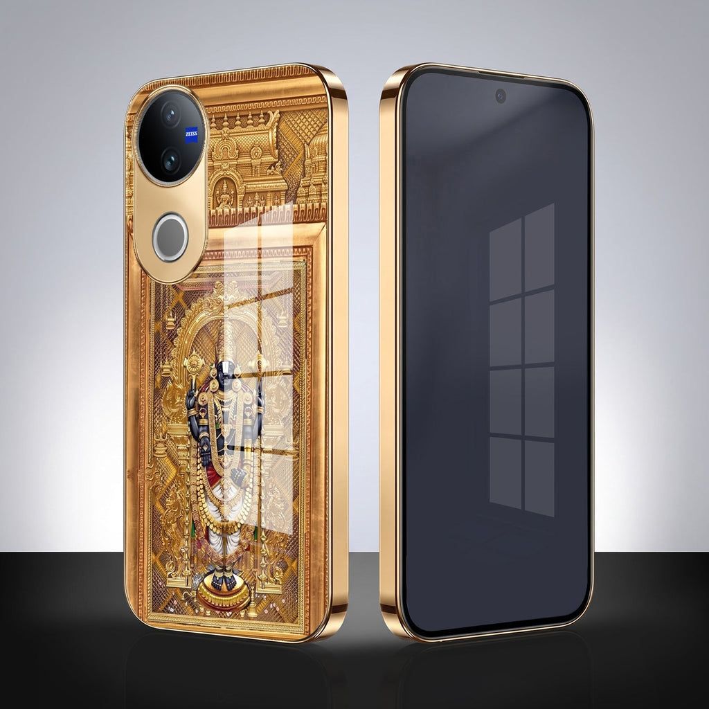 Vivo V50 5G Premium Heritage Gold Electroplated Glass Phone Back Case