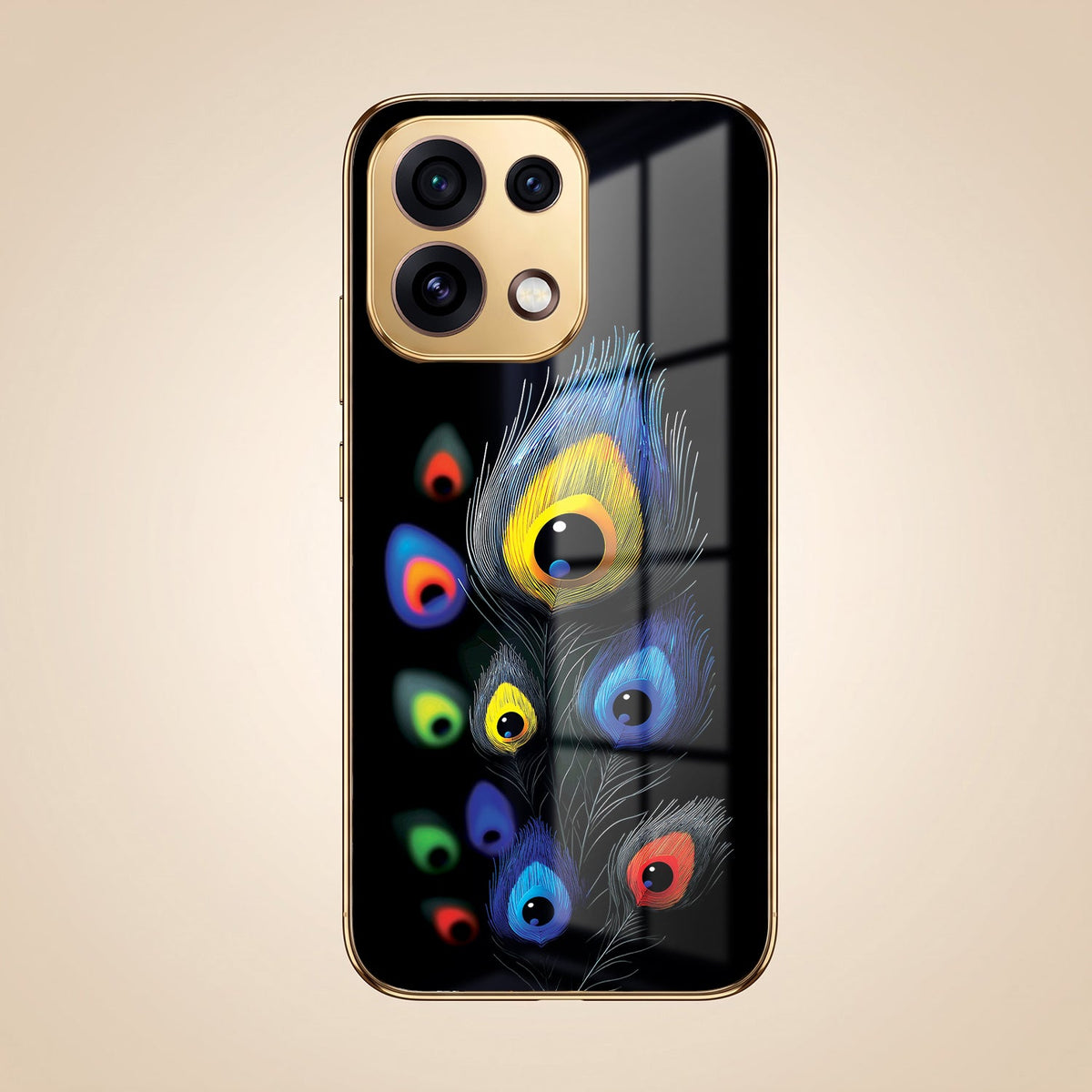 Oppo Reno 16C 5G Multi-Feather Peacock Gold Electroplated Glass Phone Back Case