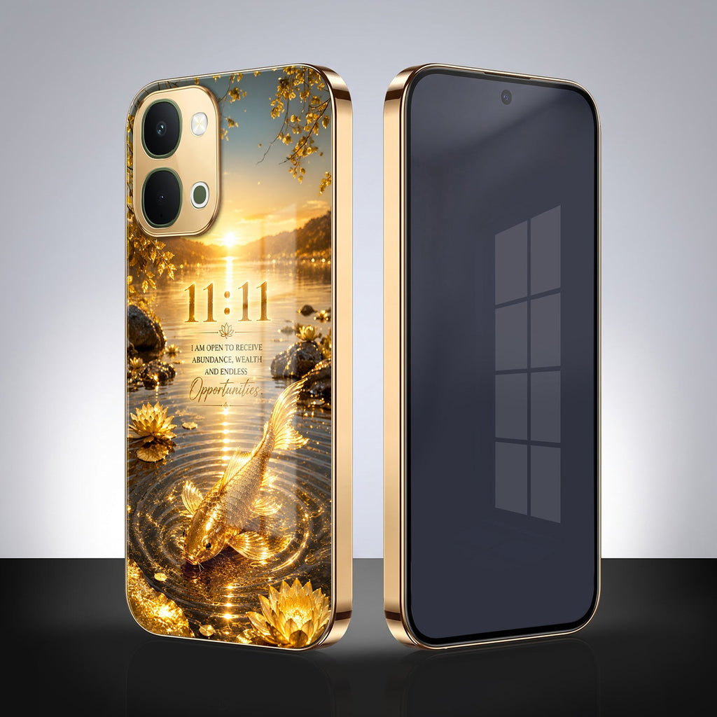 Vivo T5x 5G 11:11 Manifestation Gold Electroplated Glass Phone Back Case