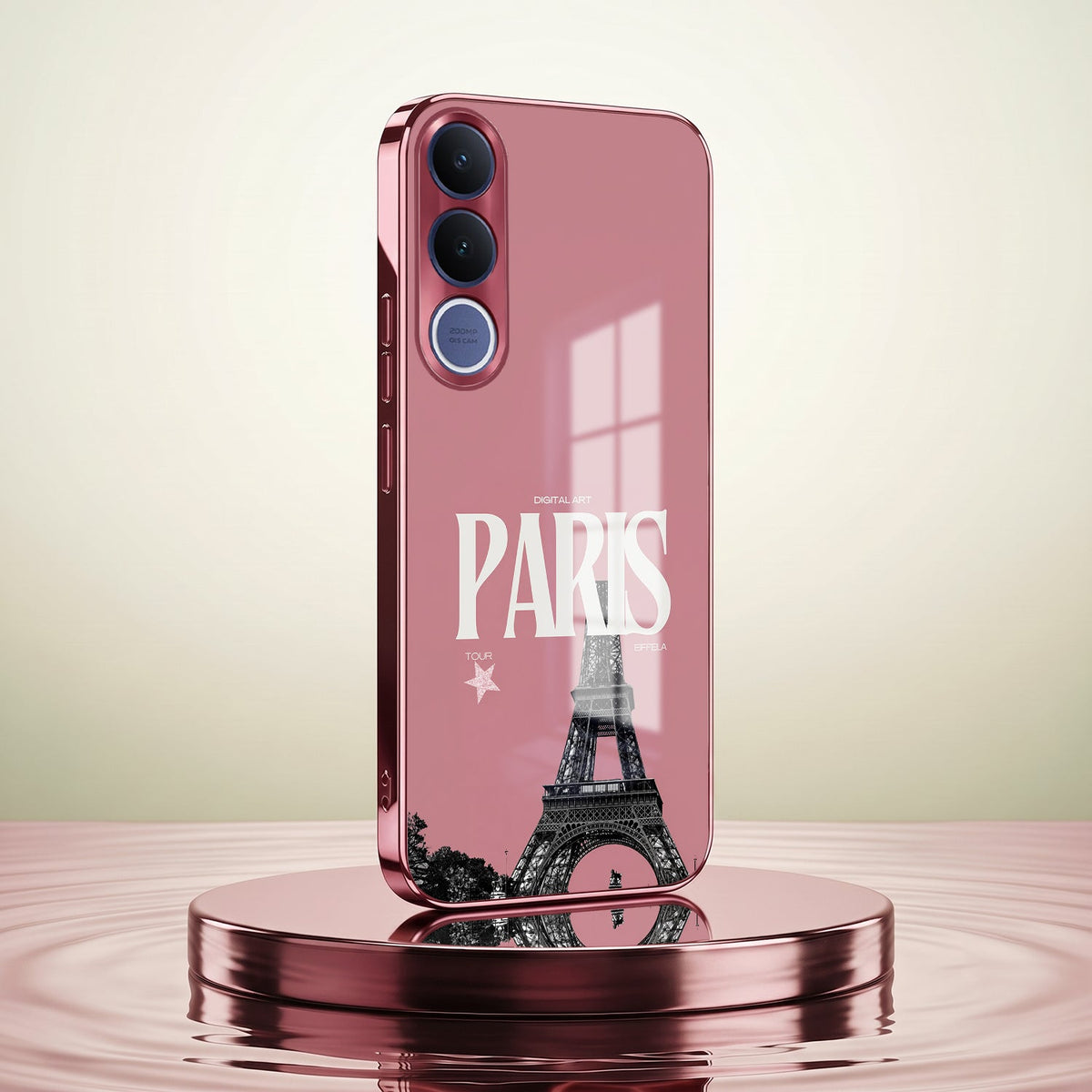 Vivo V70 FE 5G Luxury Paris Tower Pink Electroplated Glass Phone Back Case