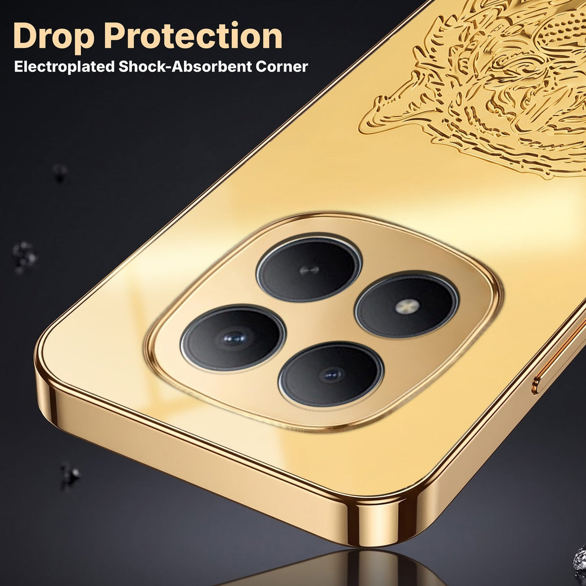 Redmi Note 15 Pro+ 5G Golden Tiger Face Gold Electroplated Glass Phone Back Case