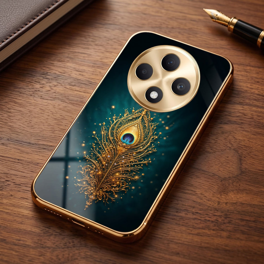 OPPO F27 Pro+ 5G Golden Peacock Feather Gold Electroplated Glass Phone Back Case