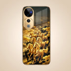 Vivo V40 Pro 5G Horses Royal Glory Gold Electroplated Glass Phone Back Case