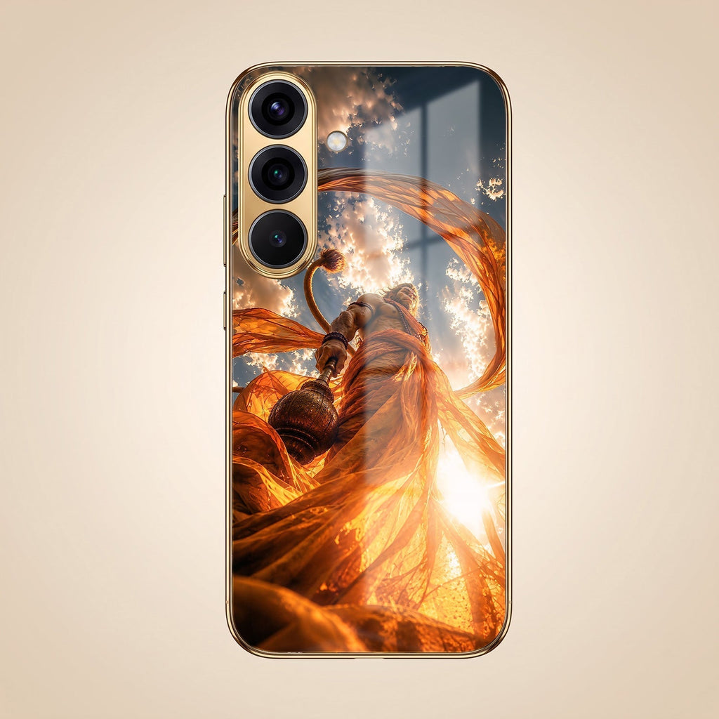 Samsung Galaxy A36 5G Divine Hanuman Gold Electroplated Glass Phone Back Case