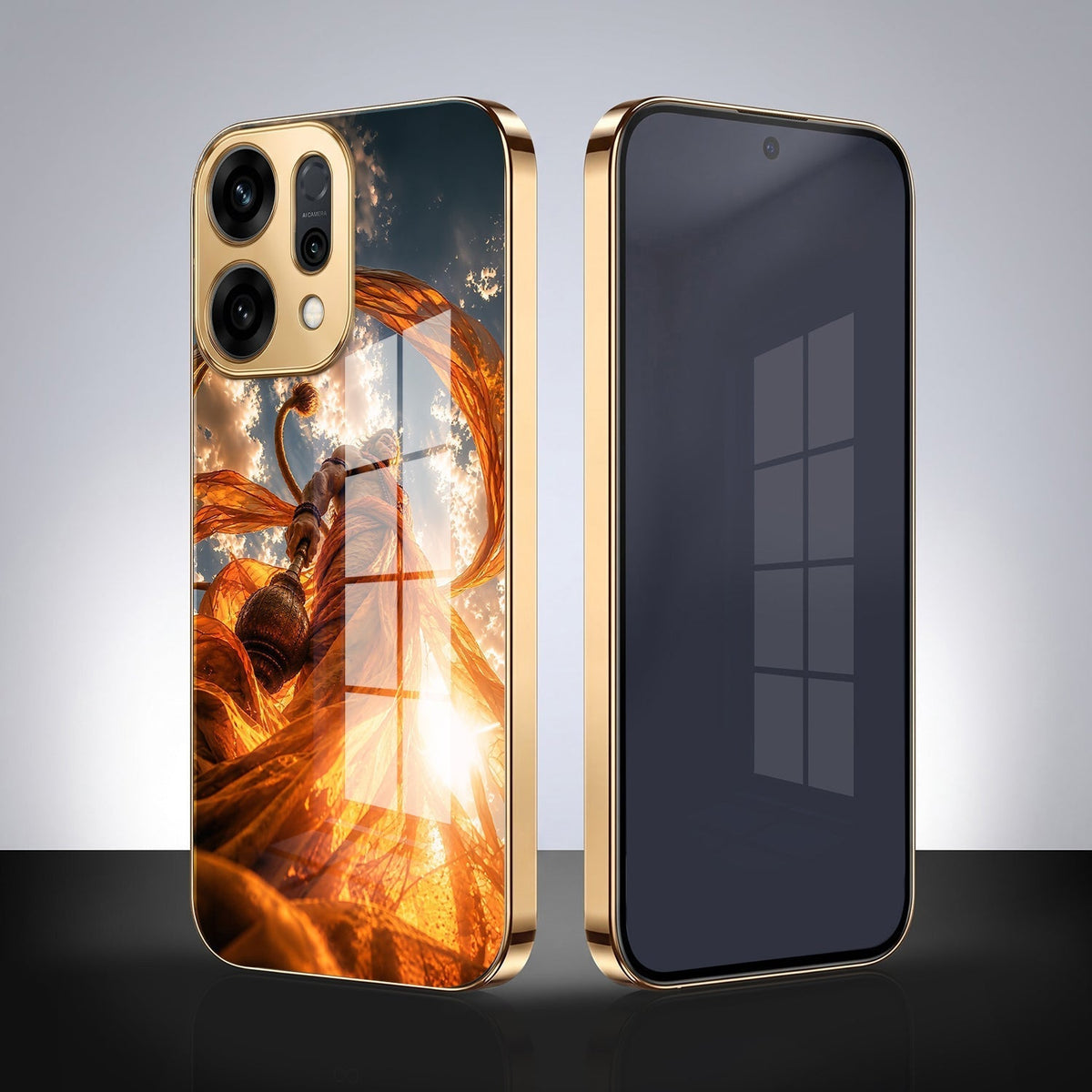 Oppo Reno 14 5G Divine Hanuman Gold Electroplated Glass Phone Back Case
