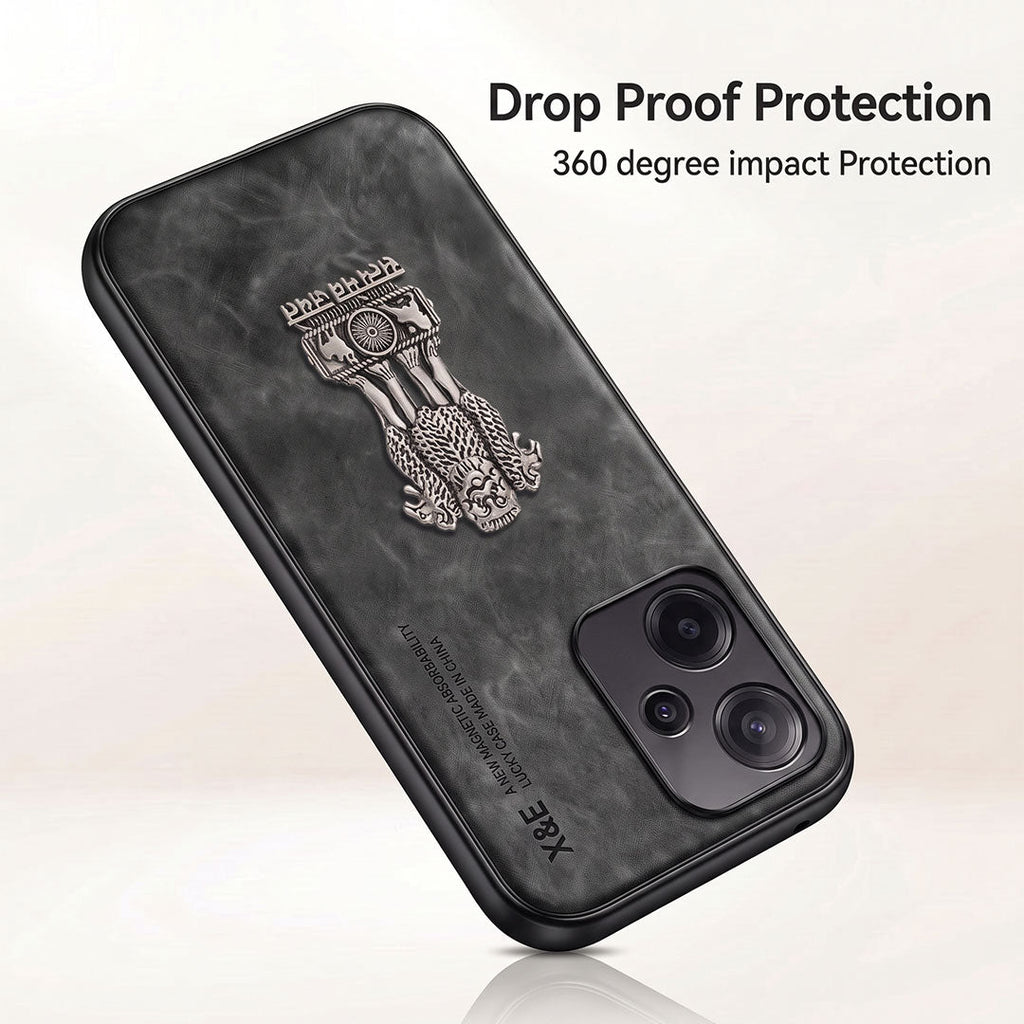 Redmi Note 13 Pro+ 5G Metal Emblem Satyamev Jayate Comfortable Sheepskin Phone Case