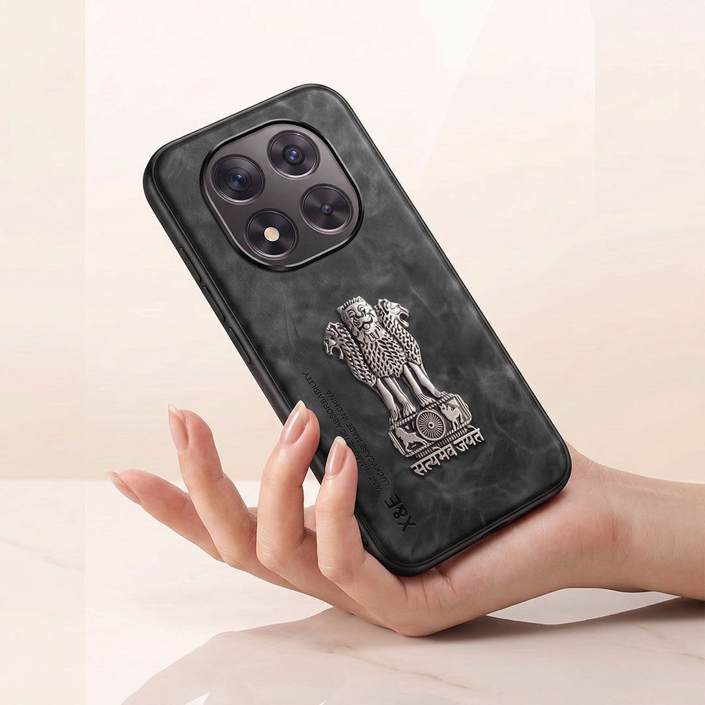 Redmi Note 14 Pro+ 5G Metal Emblem Satyamev Jayate Comfortable Sheepskin Phone Case