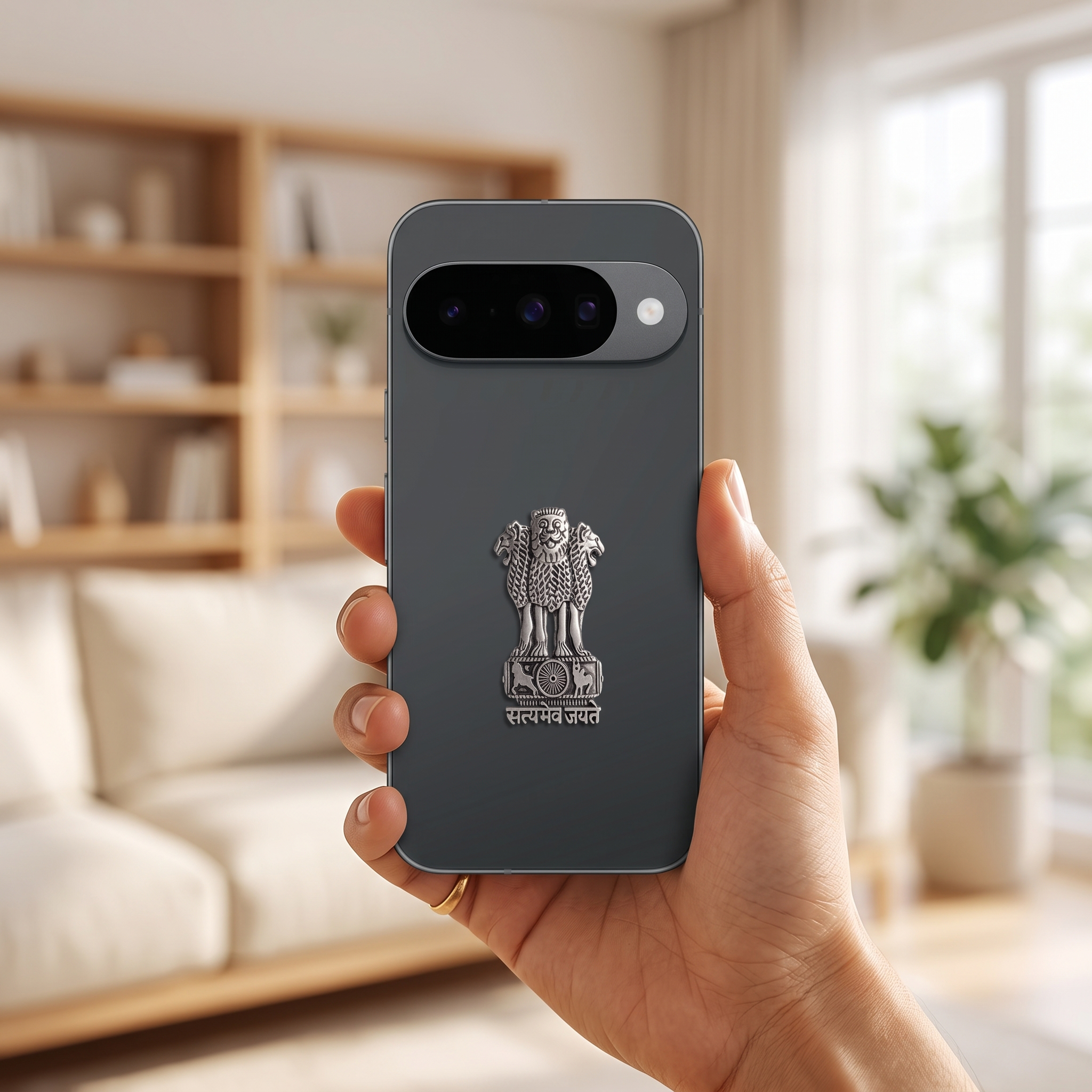 Google Pixel 10 5G Compatible Satyamev Jayate 3D Metal Emblem Sticker