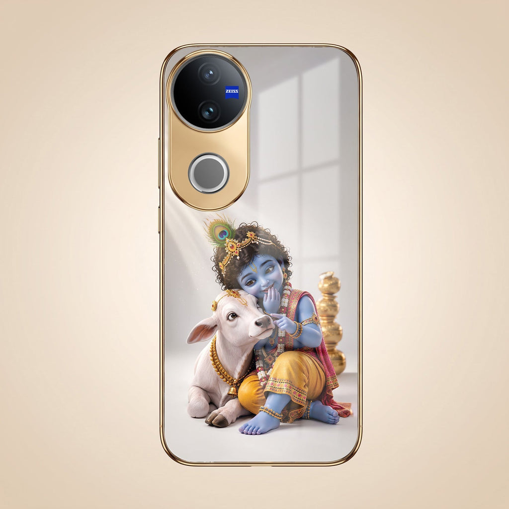 Vivo T4R 5G Bal Krishna Blessings Gold Electroplated Glass Phone Back Case