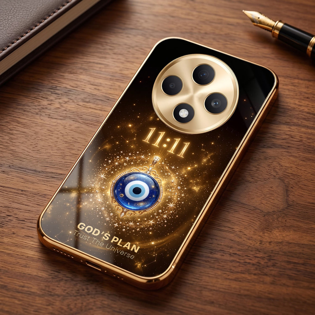 Oppo F27 Pro+ 5G God’s Plan Evil Eye Gold Electroplated Glass Phone Back Case