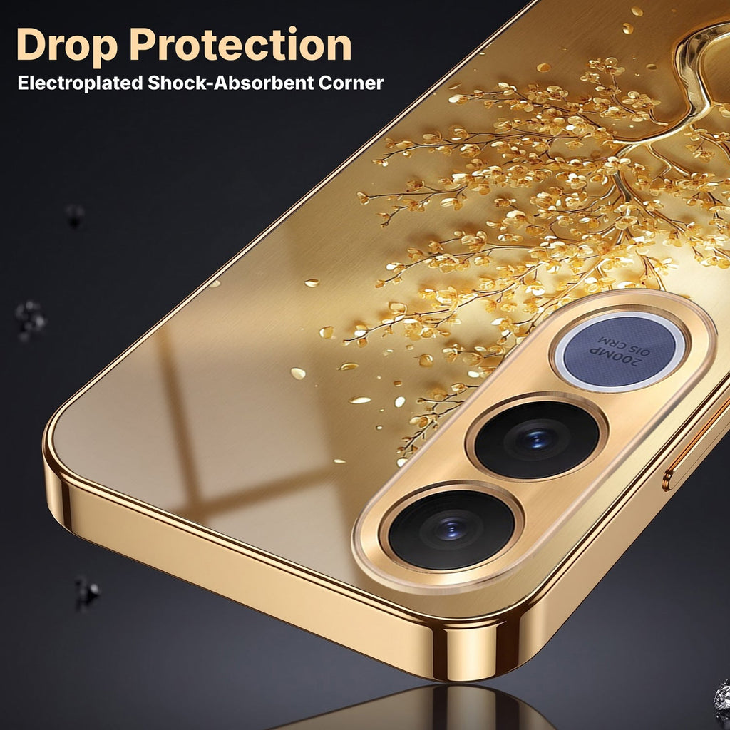 Vivo V70 FE 5G Golden Tree Gold Electroplated Glass Phone Back Case