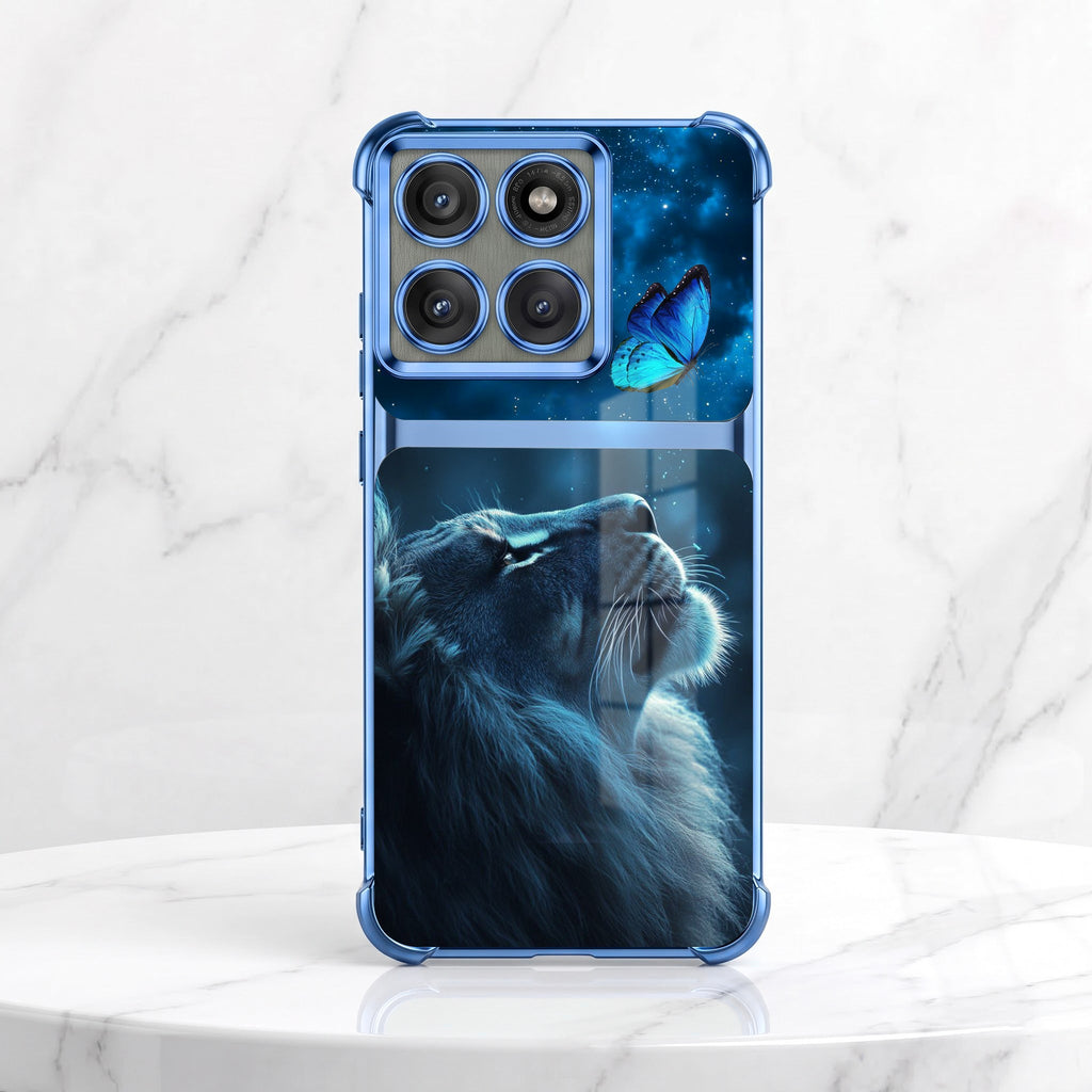 Motorola Edge 60 Pro 5G Mystic Lion Butterfly Dual-Tone Transparent Blue Airbags Case