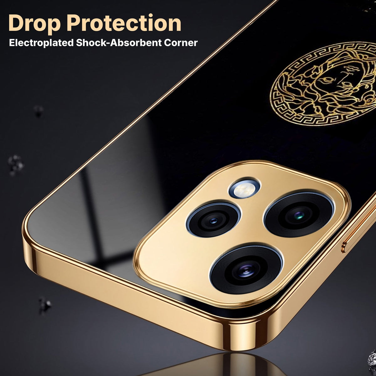 Oppo Reno 15 5G Medusa Head Gold Electroplated Glass Phone Back Case