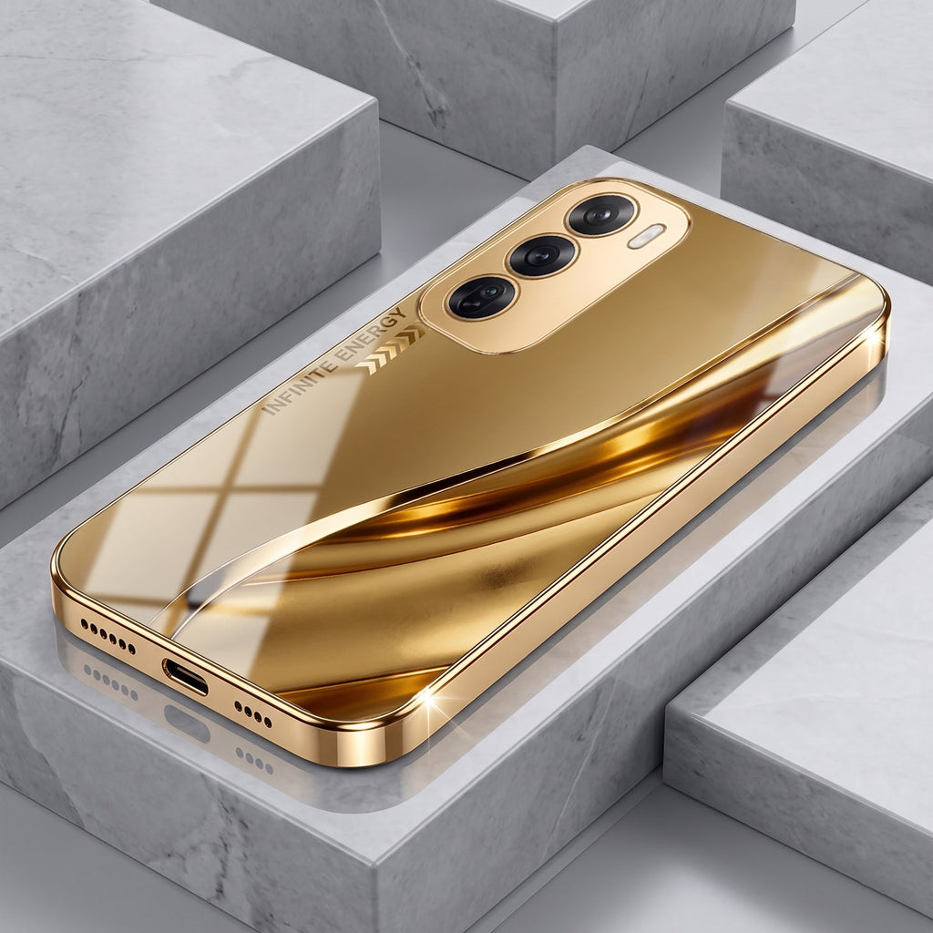 Oppo Reno 12 Pro 5G Luxury Infinity Energy Gold Electroplated Glass Phone Case