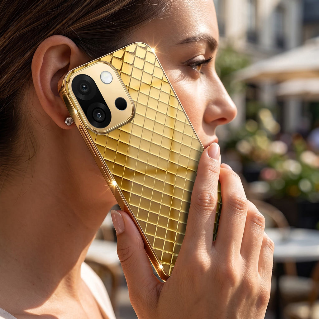 OnePlus 13s 5G Golden Criss Cross Gold Electroplated Glass Phone Back Case