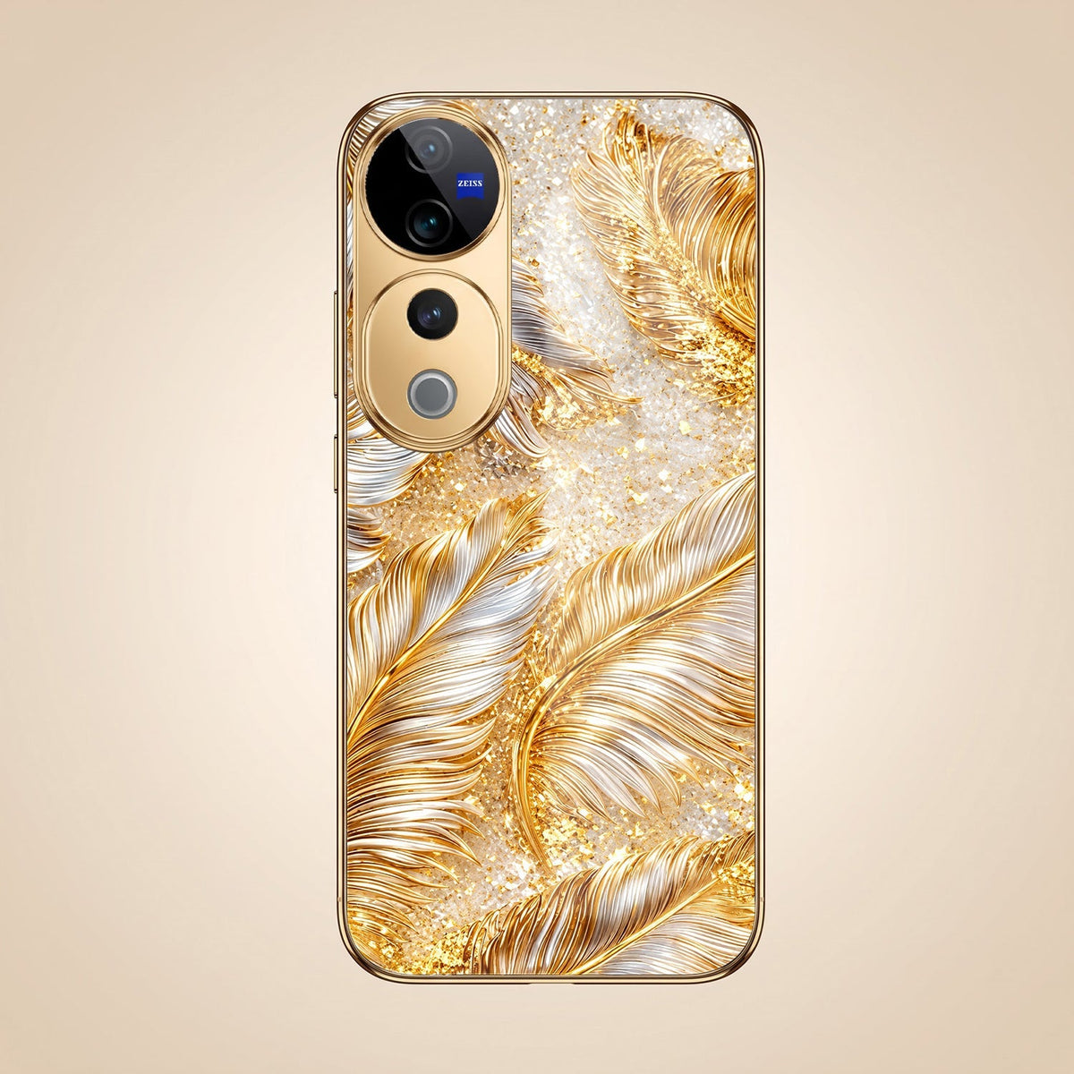 Vivo V40 Pro 5G Golden Feather Marble Gold Electroplated Glass Phone Back Case