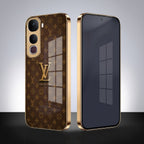 Vivo Y400 Pro 5G LV Brown Monogram Gold Electroplated Glass Phone Back Case