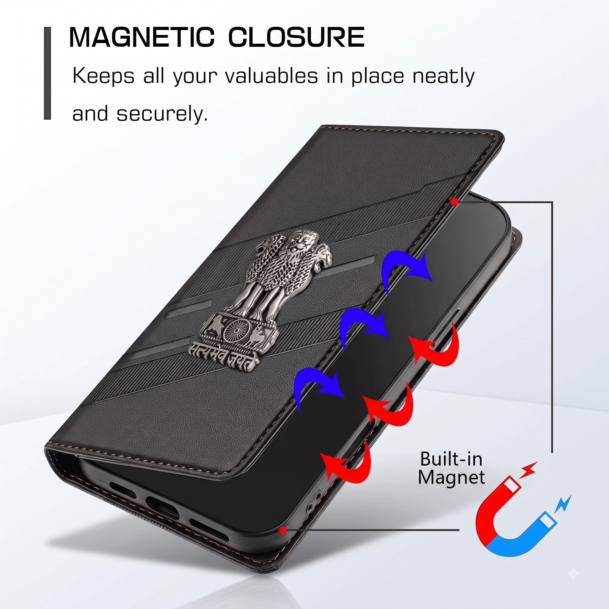 Vivo V50 5G Satyamev Jayate 3D Emblem Magnetic Flip Wallet Case