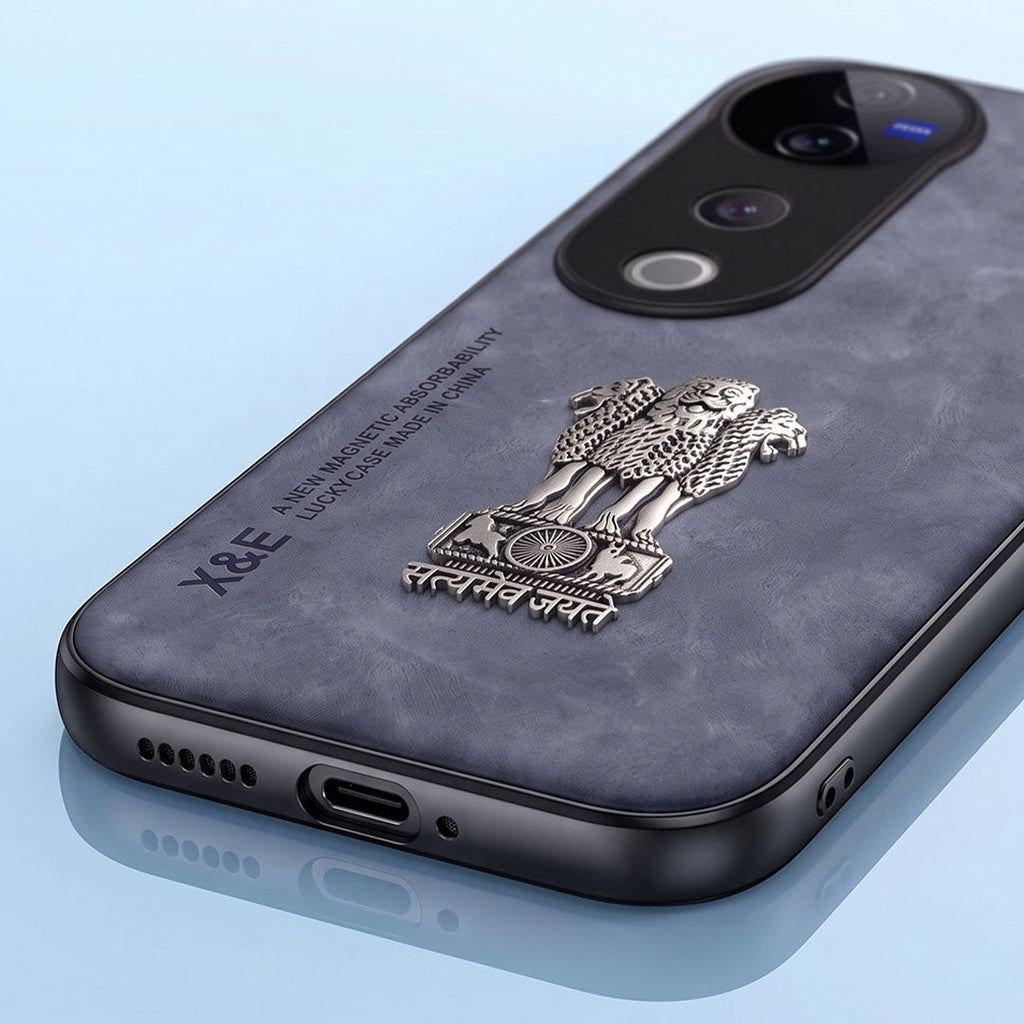 Vivo V40 Pro 5G Metal Emblem Satyamev Jayate Comfortable Sheepskin Phone Case