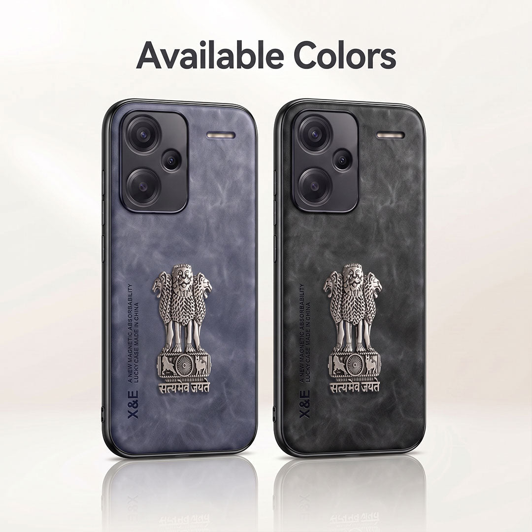 Redmi Note 13 Pro+ 5G Metal Emblem Satyamev Jayate Comfortable Sheepskin Phone Case