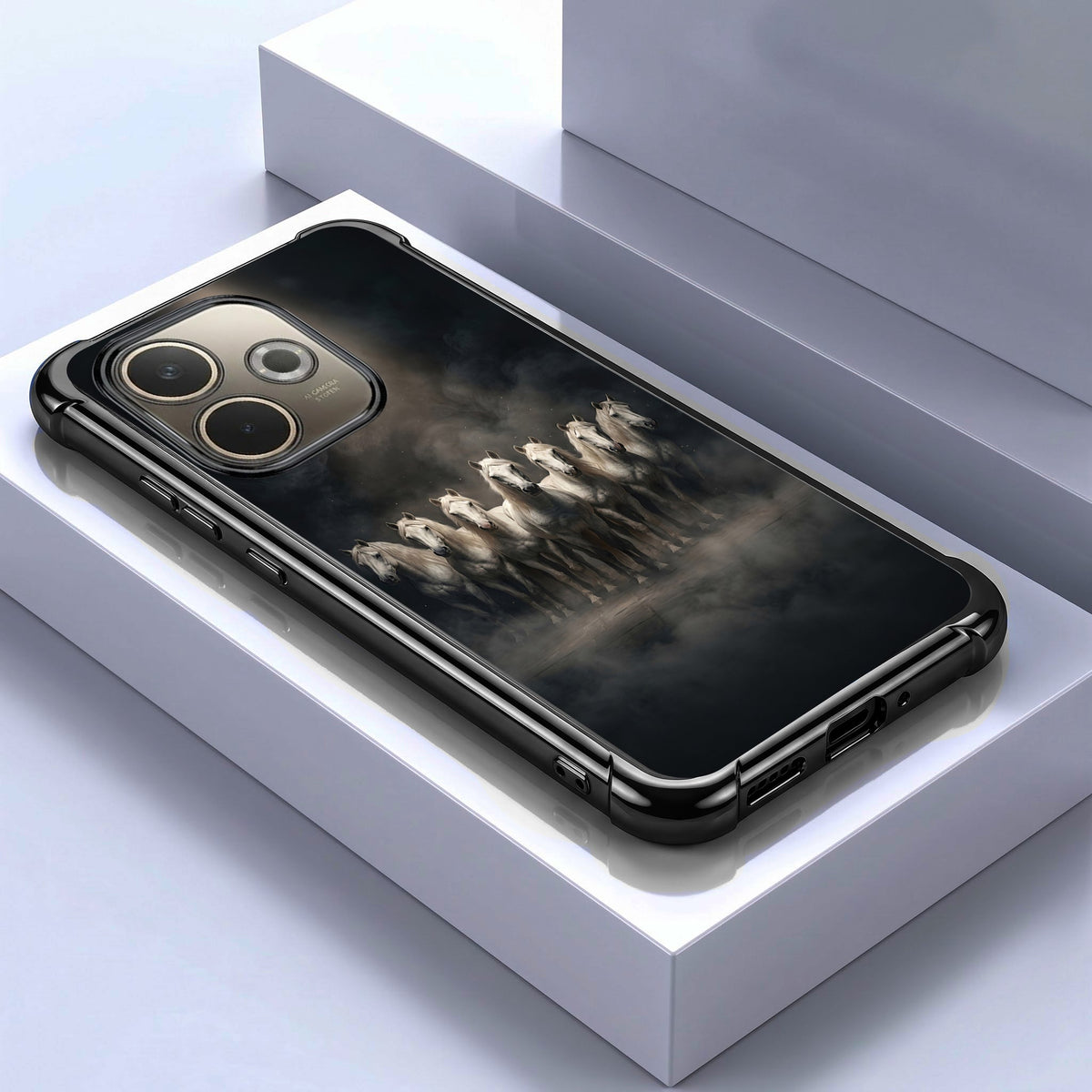 Oppo A5 Pro 5G Running Horses Black Airbags Printed Back Case