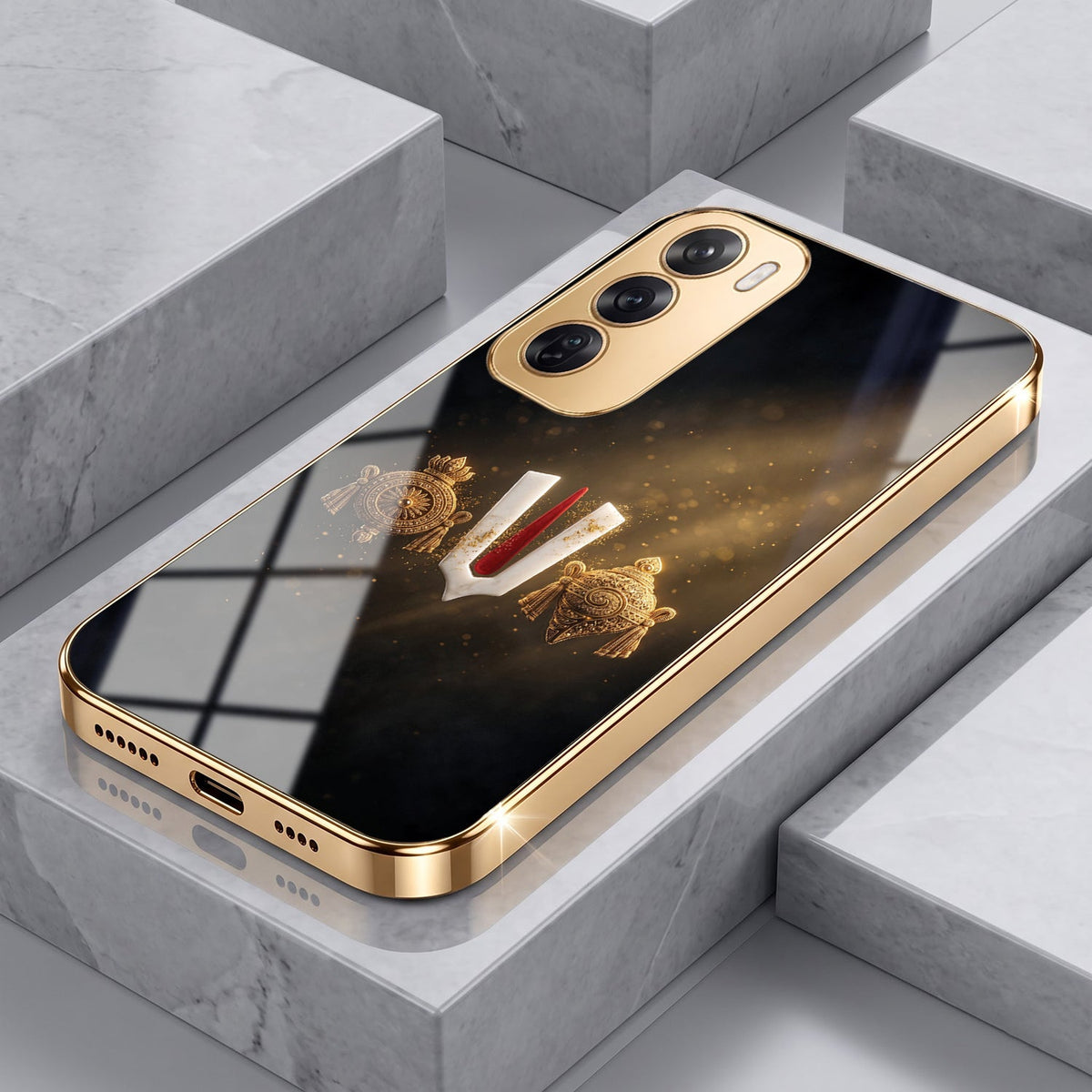 Oppo Reno 12 Pro 5G Royal Heritage Edition Gold Electroplated Glass Phone Back Case