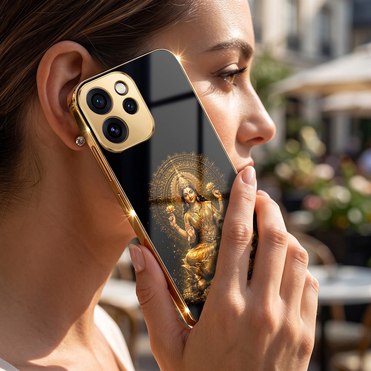 Oppo Reno 15 Pro Mini 5G Golden Maa Lakshmi Gold Electroplated Glass Phone Back Case