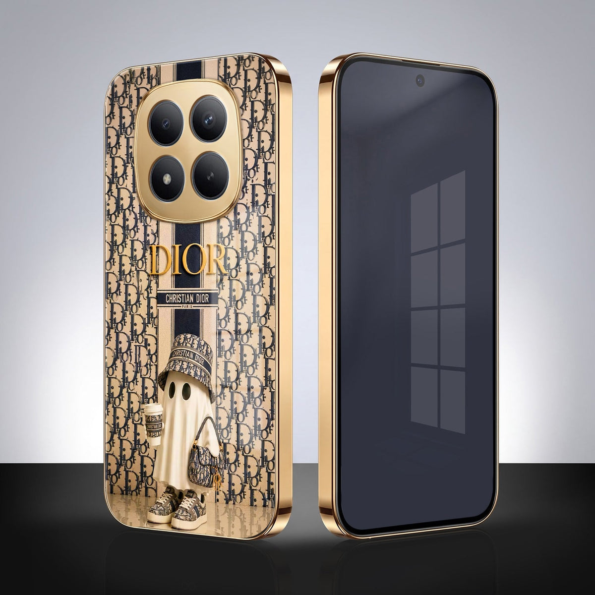 Redmi Note 15 Pro+ 5G Luxury Dior Gold Electroplated Glass Phone Back Case