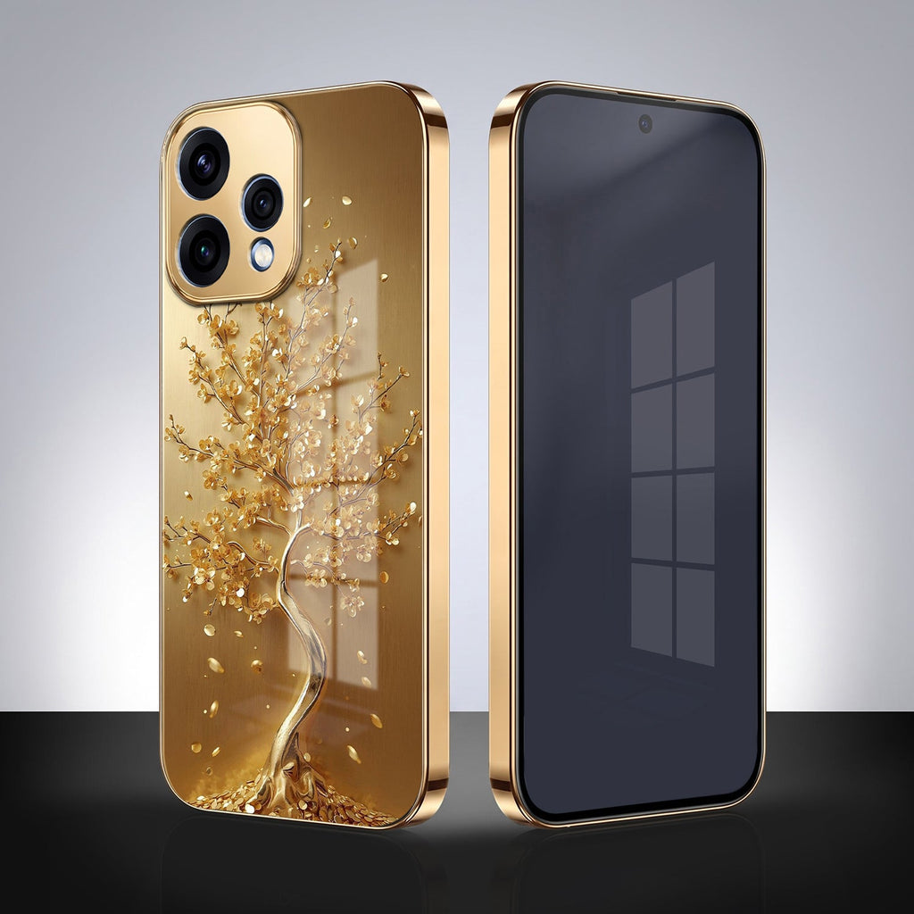 Oppo Reno 15 5G Golden Tree Gold Electroplated Glass Phone Back Case
