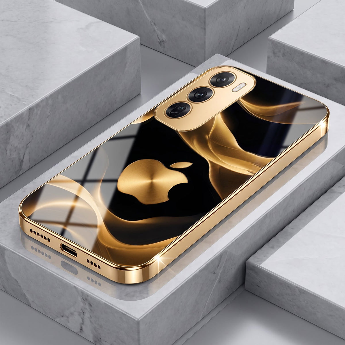 Oppo Reno 12 Pro 5G Luxury Wave Gold Electroplated Glass Phone Back Case