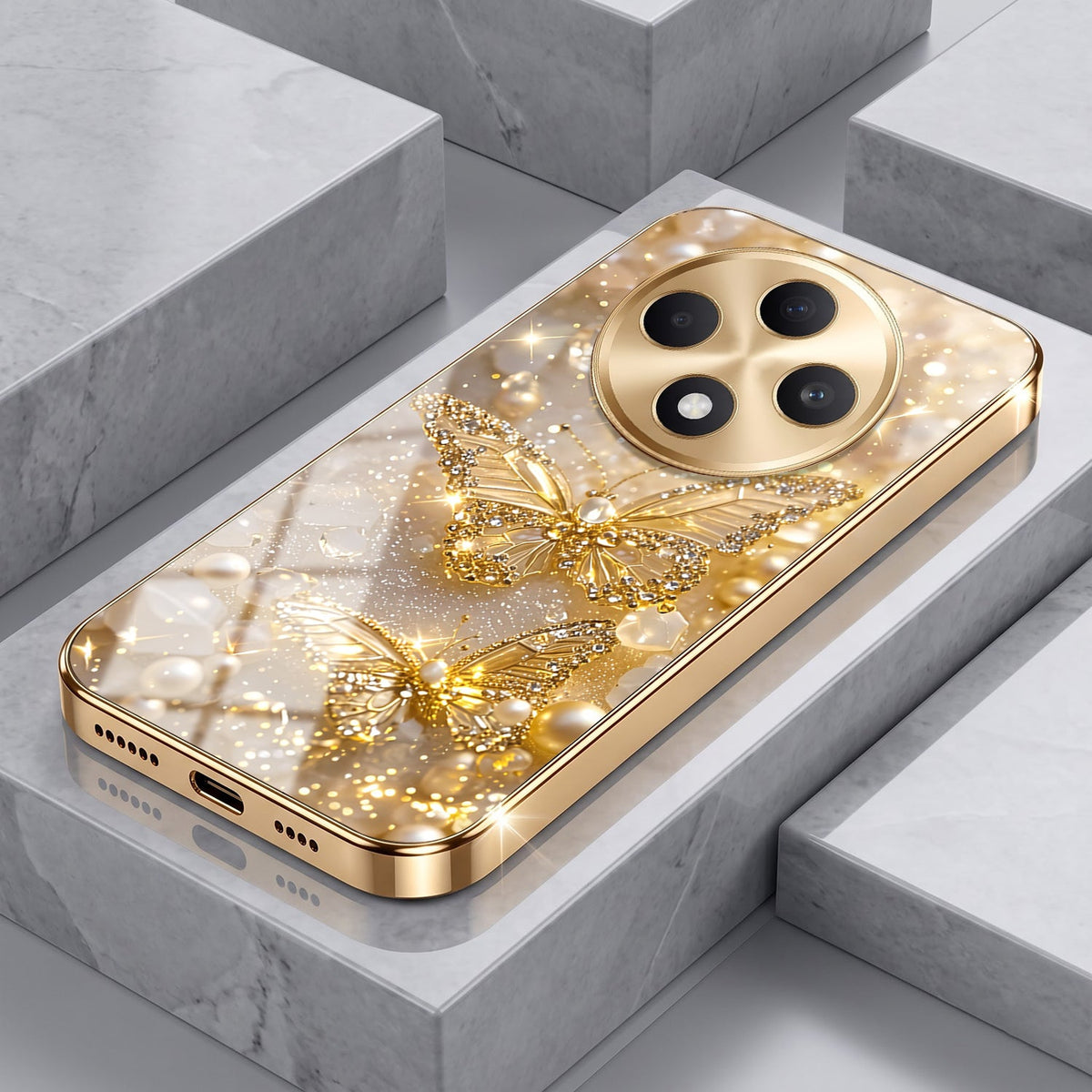 Oppo F27 Pro+ 5G Golden Butterfly Gold Electroplated Glass Phone Back Case
