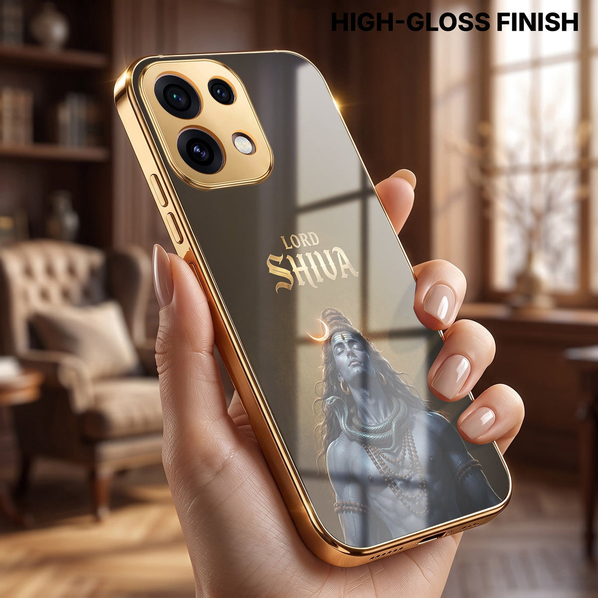 Oppo Reno 16C 5G Lord Shiva Gold Electroplated Glass Phone Back Case