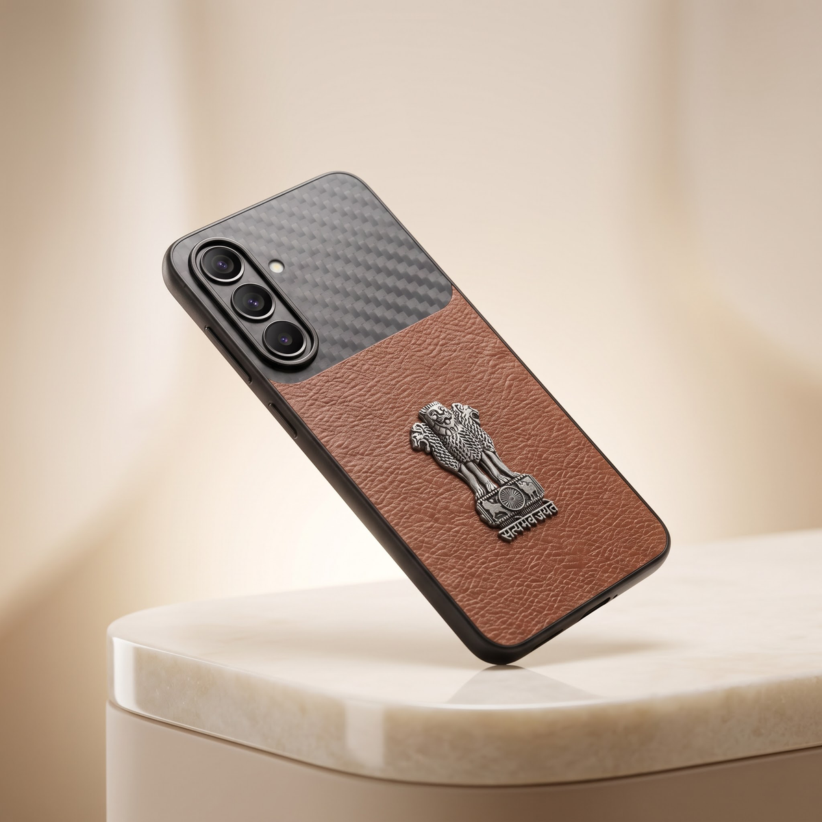 Samsung Galaxy A27 5G Satyamev Jayate Carbon Fiber Leather Hybrid Phone Case